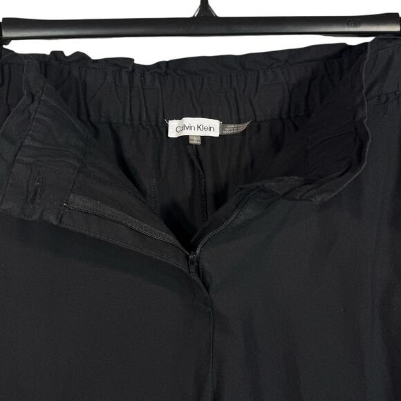 Calvin Klein Large Paperbag Waist Pants Hi-Rise Pockets Zip-Fly Tapered Black - Picture 3 of 9
